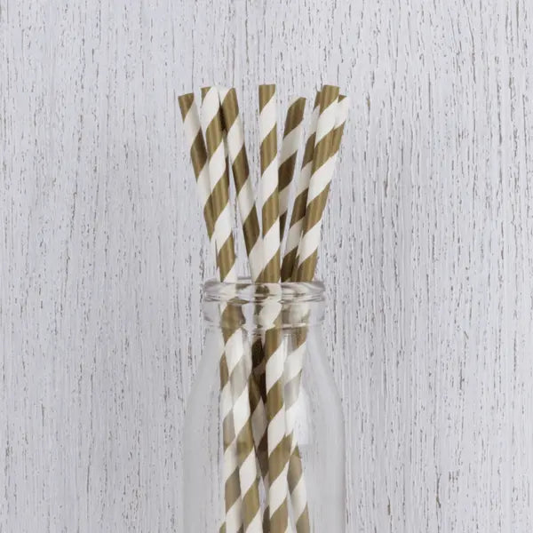 Gold Stripe Paper Drinking Straws My Wedding Store